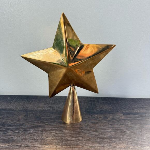 Vintage | Brass Star Christmas Tree Topper India Gold Holiday 5 Pointed Large - Picture 5 of 6